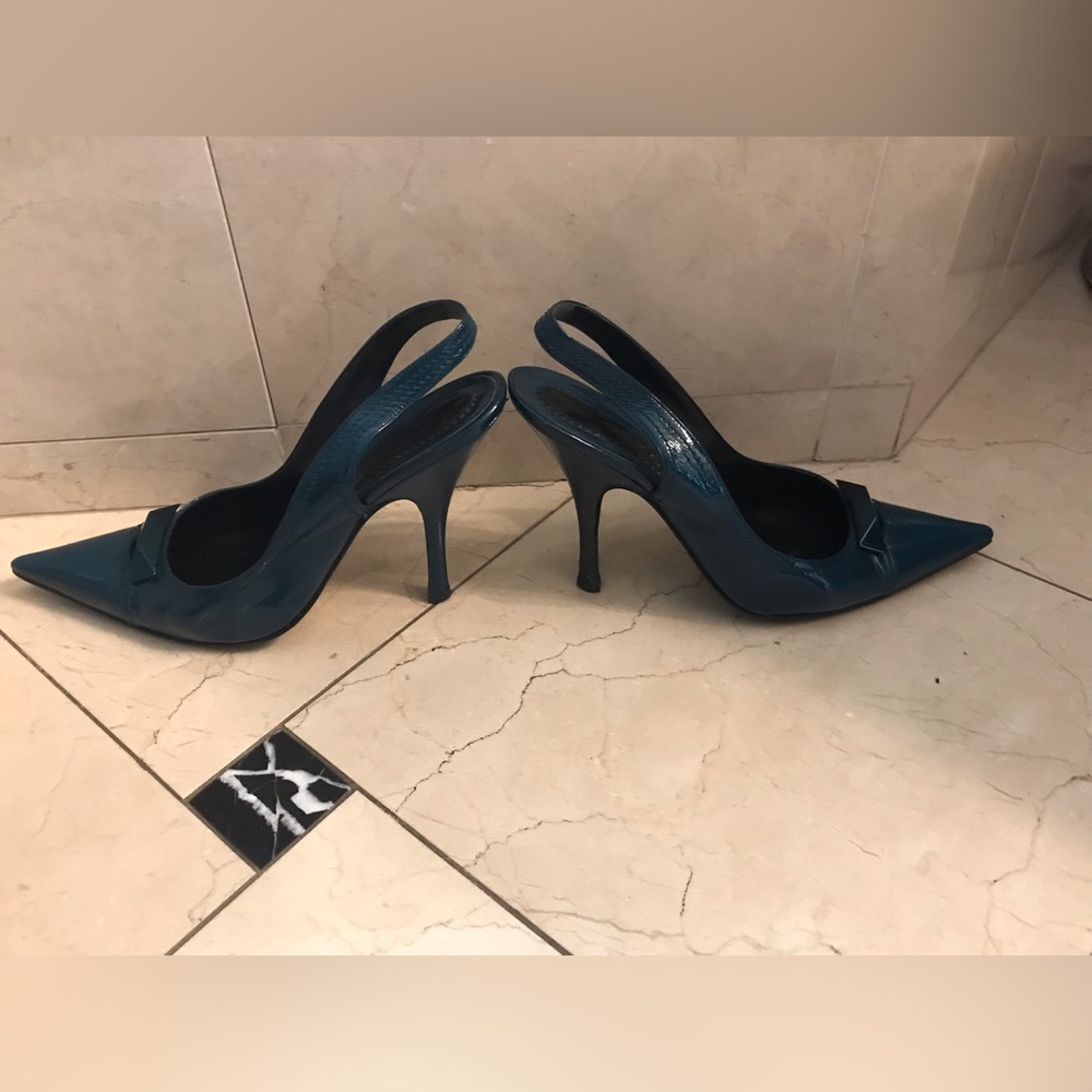 Casadei  pointed toes slingback pumps in teal green patent finish